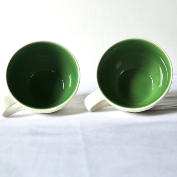 Set of 2 Starbucks White & Green Coffee Tea Mugs Cups Embossed Flower 2008 - Picture 3 of 6